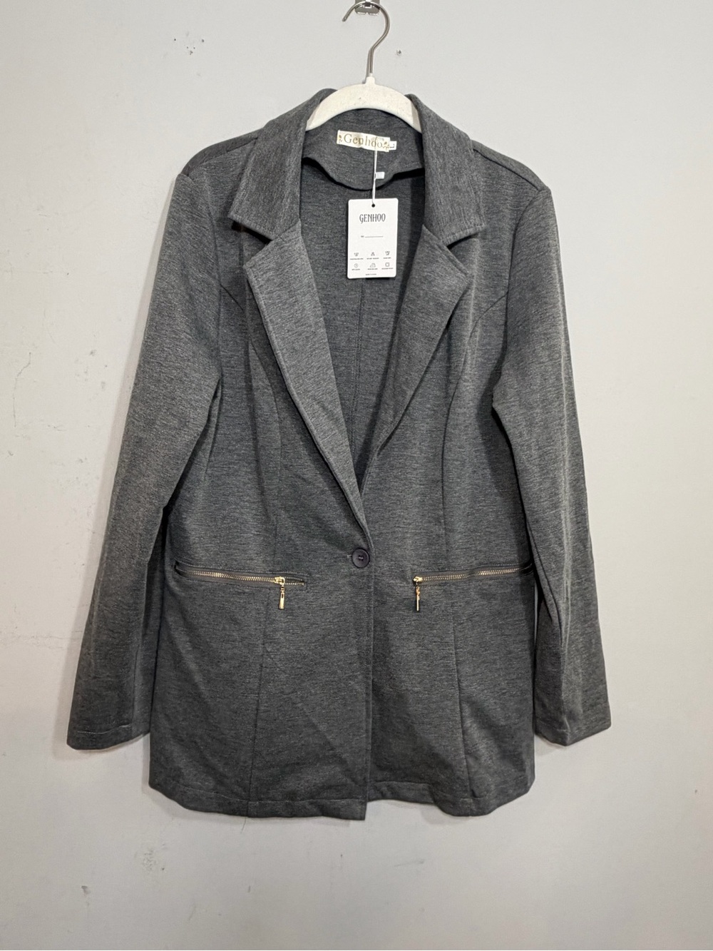 NWT Genhoo gray single button stretch blazer size large